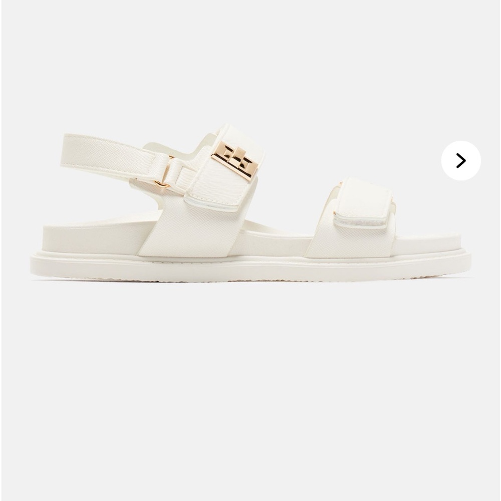 Fashion Nova White Sandals with Gold Accents New w/ Box